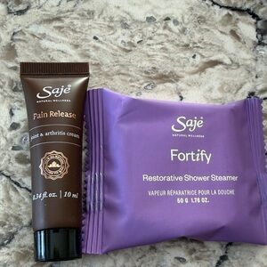 Saje Pain Release Cream and Fortify Shower Steamer Sample Set